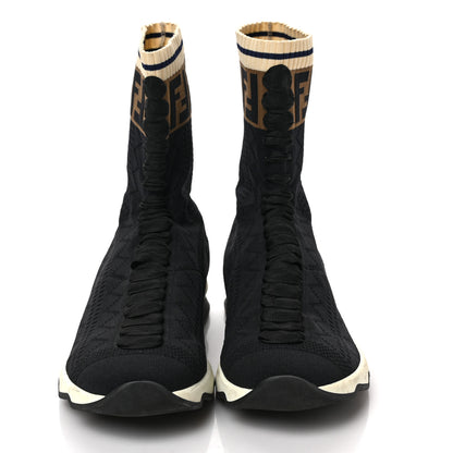 Fendi Stretch Knit Jacquard FF Sock Sneakers 41.5 Black 2 of 7