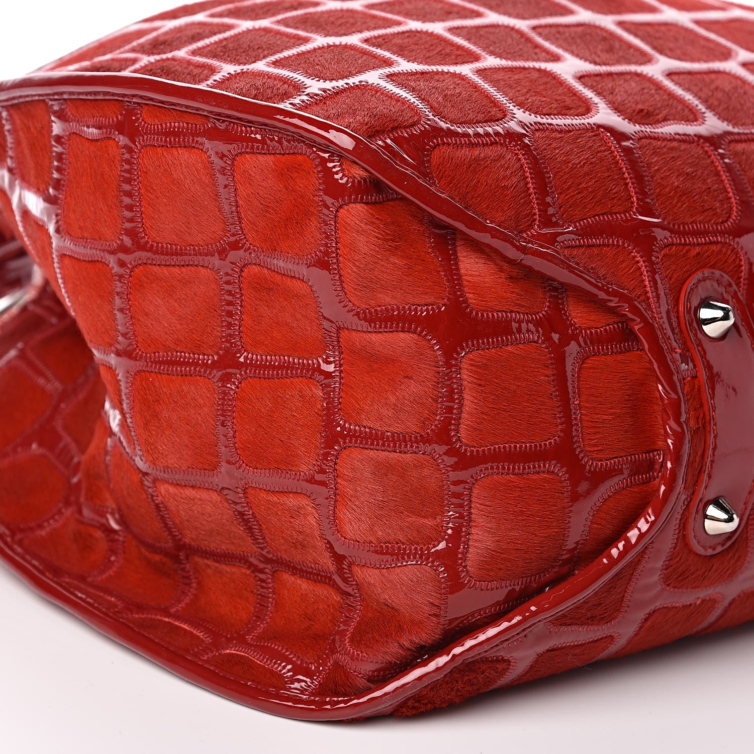Christian Dior Pony Hair Patent 61 Tote Red 7 of 11