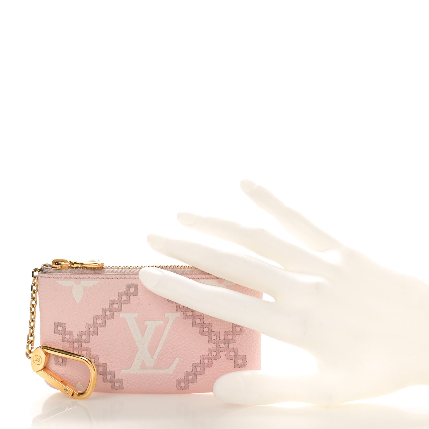 Empreinte Monogram Giant Broderies Key Pouch Pink Creme