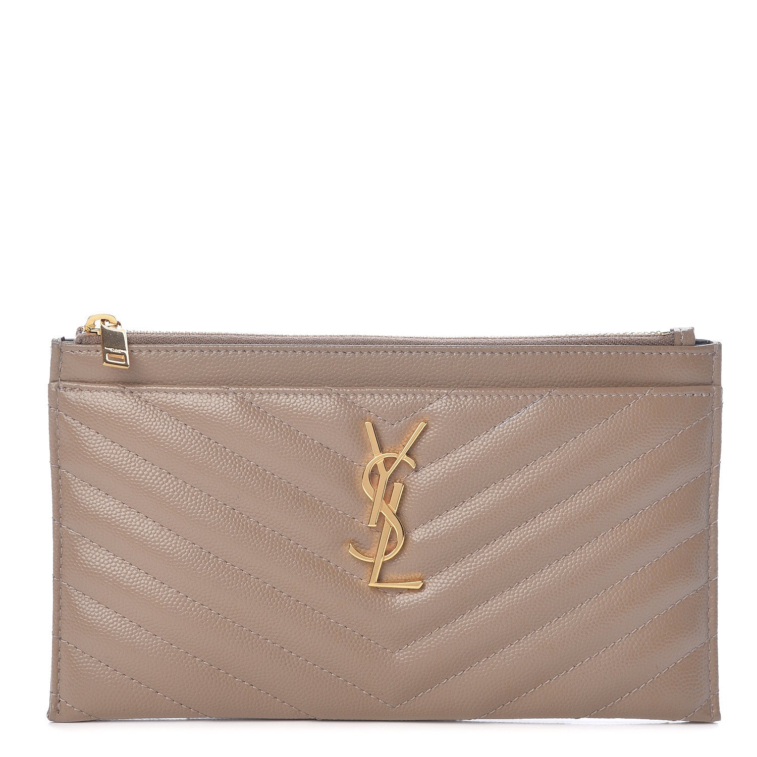 Saint Laurent Grain De Poudre Chevron Monogram Bill Pouch Taupe 1 of 7