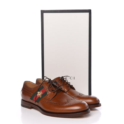 Gucci Calfskin Web Bee Embroidered Mens Lace Up Brogue Wingtip Derby Shoes 7.5 Cuir 17 of 17