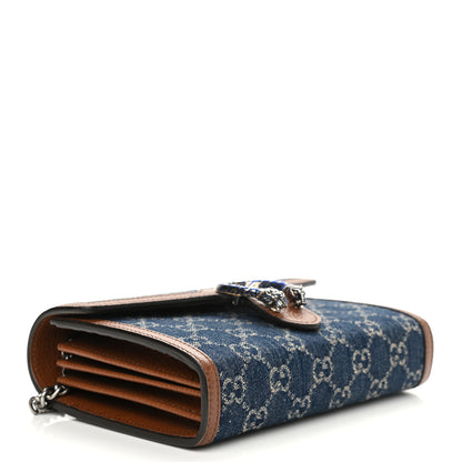 Gucci New Denim GG Monogram Dollar Calfskin Enamel Mini Dionysus Chain Wallet Blue Tea Cuir Epilog Electric Blue 4 of 11