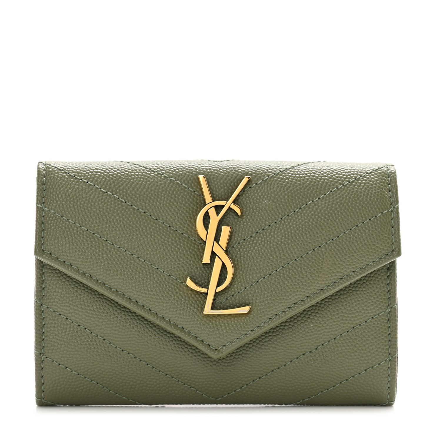 Grain De Poudre Matelasse Chevron Small Monogram Envelope Wallet Light Sage