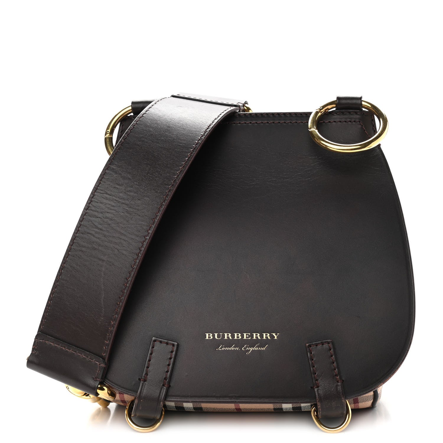 Burberry Haymarket Check Large Bridle Saddle Bag Dark Clove Brown 1 of 13