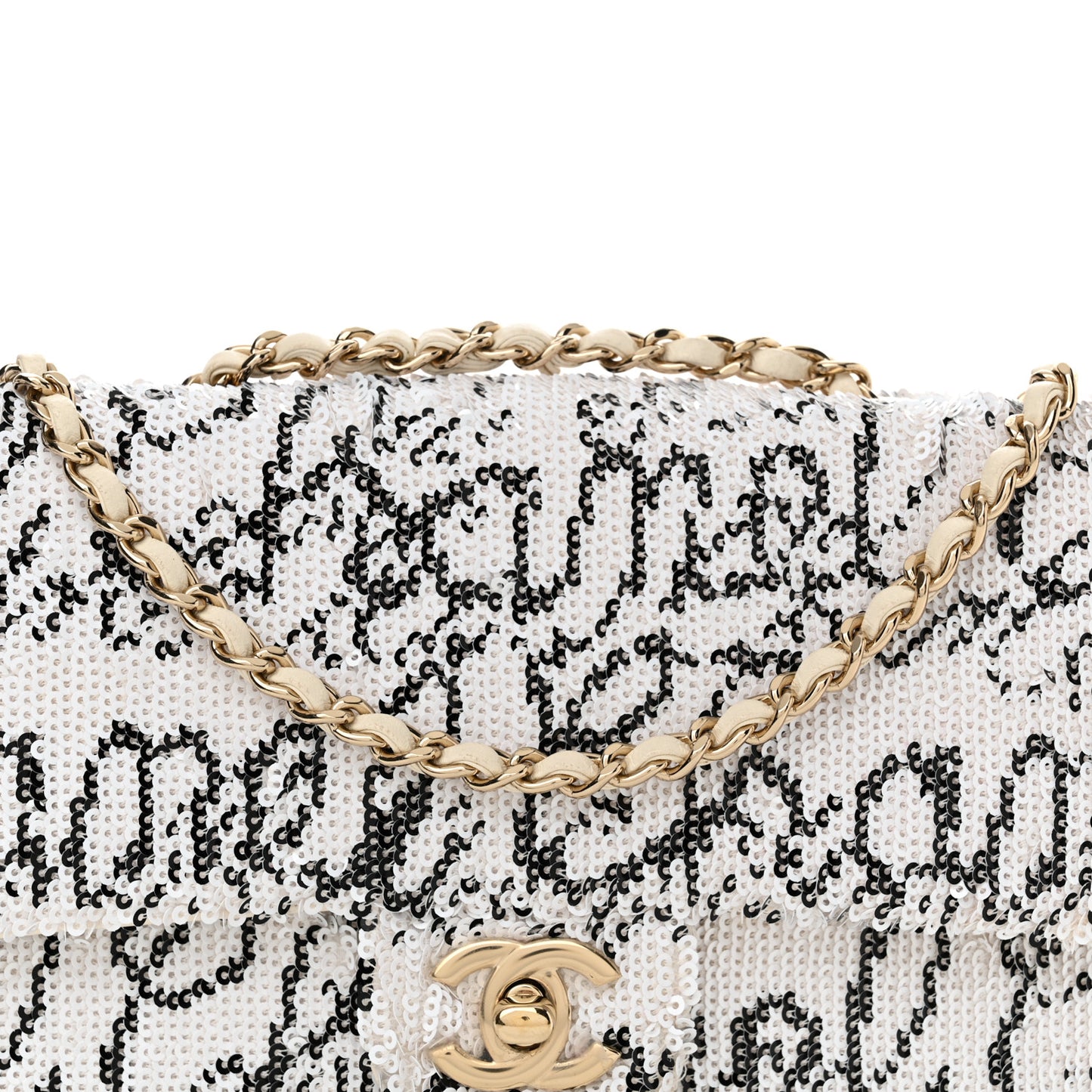 Sequin Logo Mini Rectangular Flap White Black