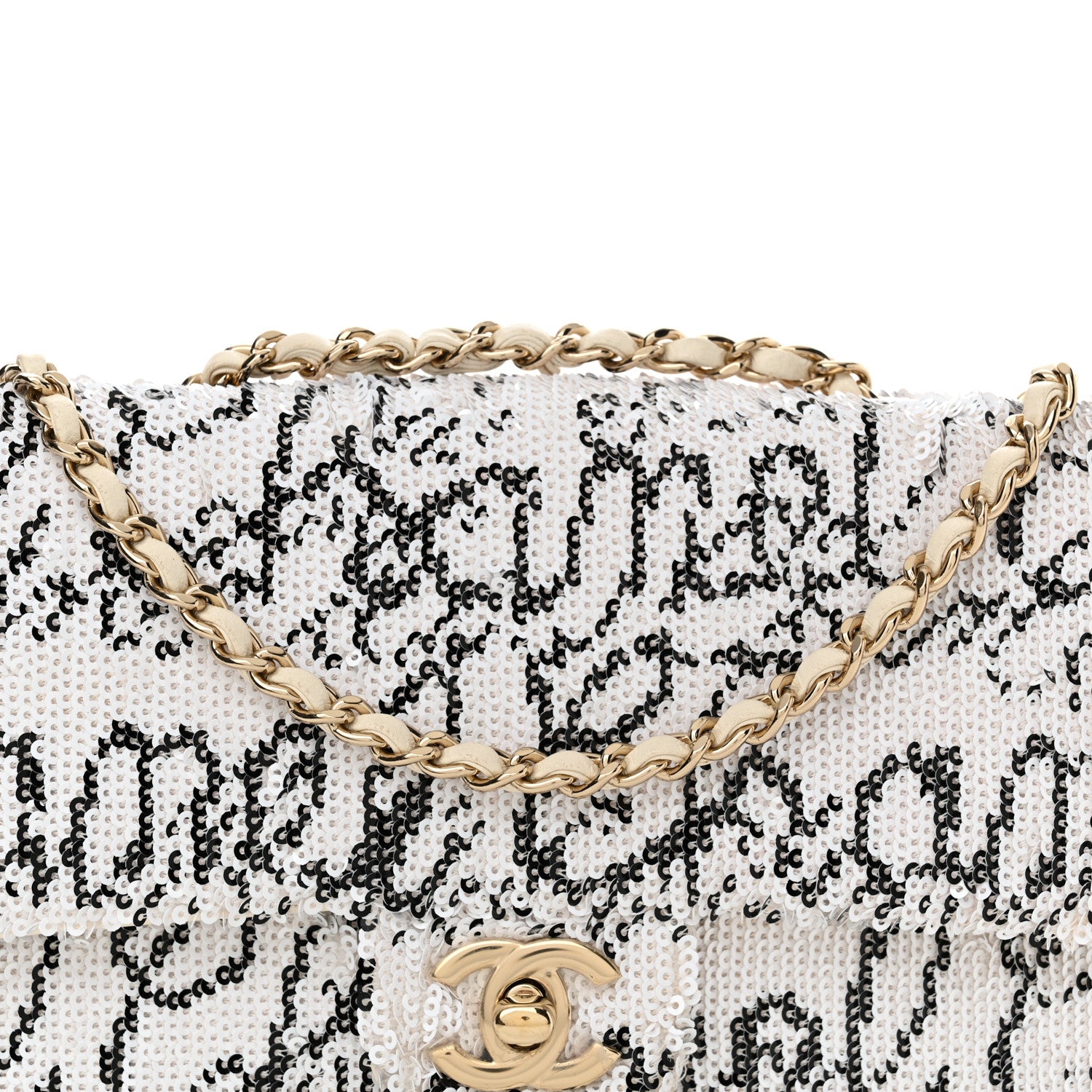 Chanel Sequin Logo Mini Rectangular Flap White Black 8 of 10