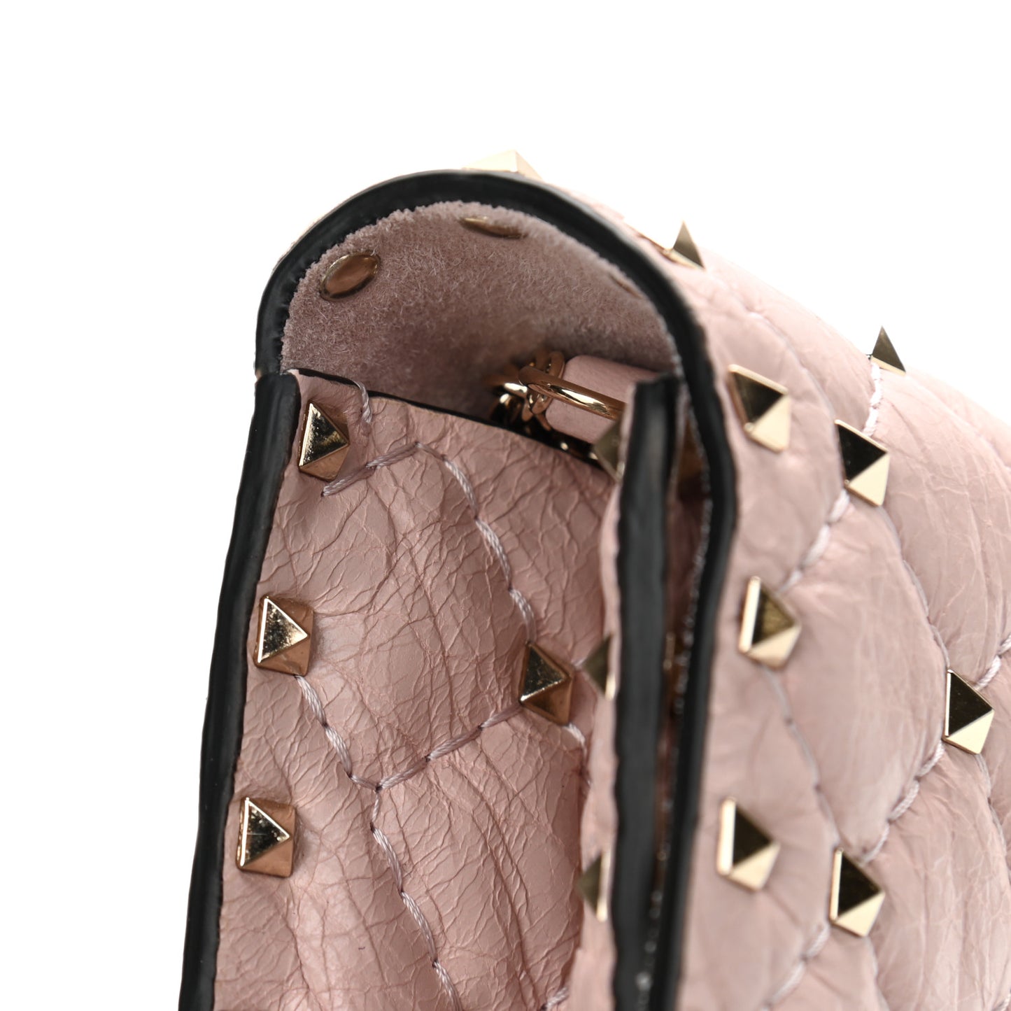 Craquele Nappa Rockstud Spike Wallet on Chain Water Rose