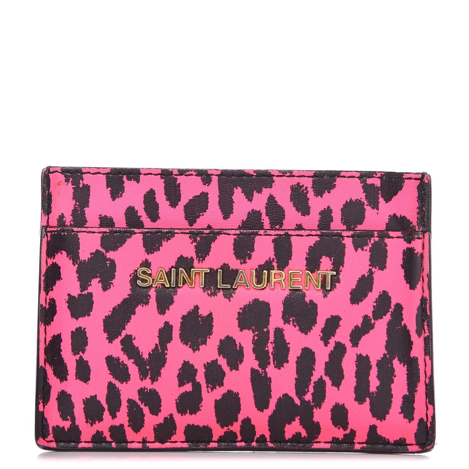 Saint Laurent Grain De Poudre Classic Letters Credit Card Case Fuchsia Black 1 of 20