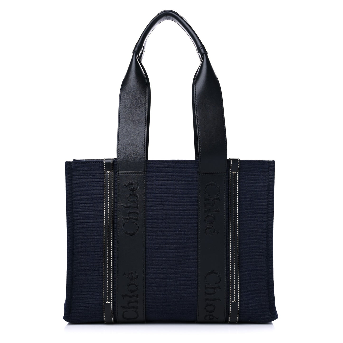 Calfskin Linen Medium Woody Tote Deep Denim