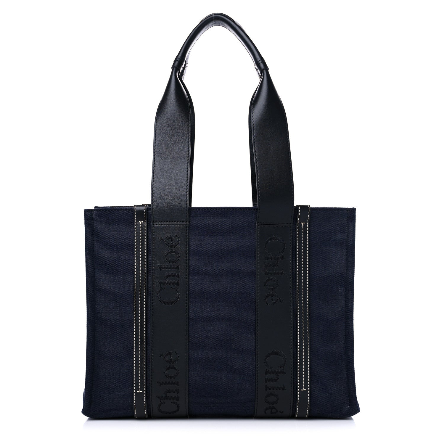Chloe Calfskin Linen Medium Woody Tote Deep Denim 1 of 9