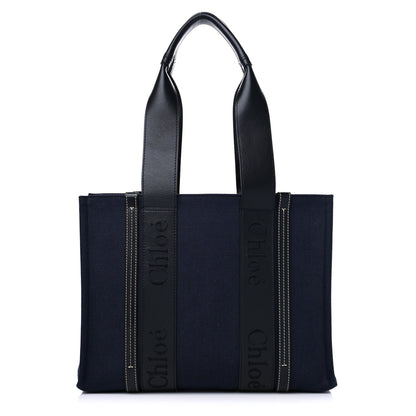 Chloe Calfskin Linen Medium Woody Tote Deep Denim 1 of 9