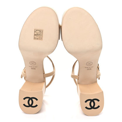 Chanel Lambskin Logo Platform Sandals 39.5 Beige 5 of 9