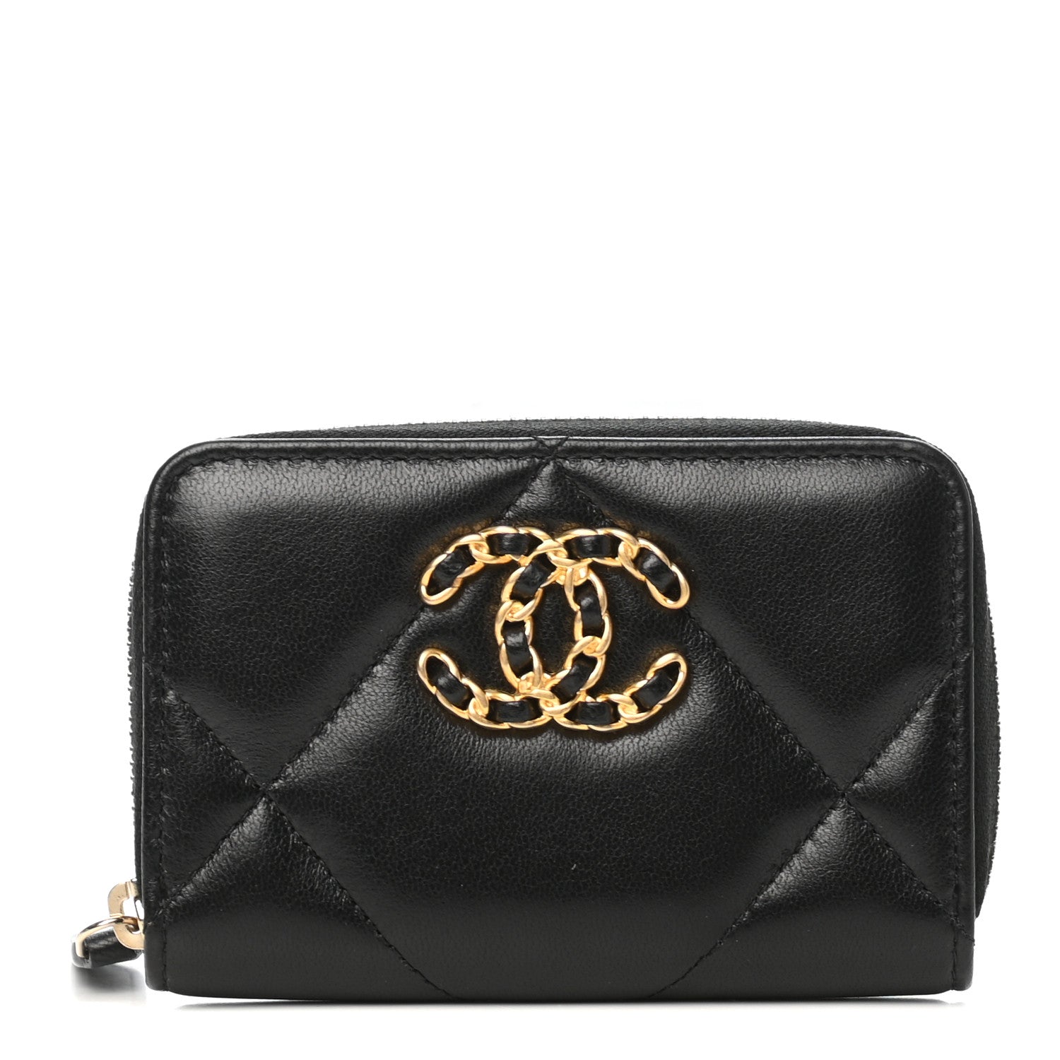 Chanel Lambskin Quilted Chanel 19 Zip Around Coin Purse Wallet Black 1 of 8