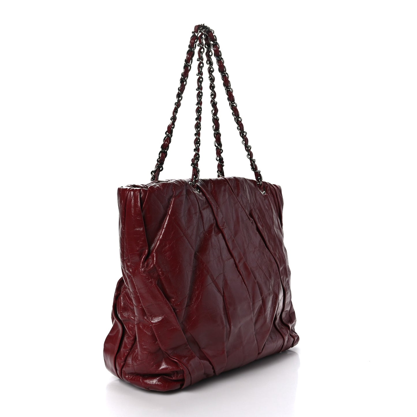 Glazed Calfskin Twisted Large Tote Red