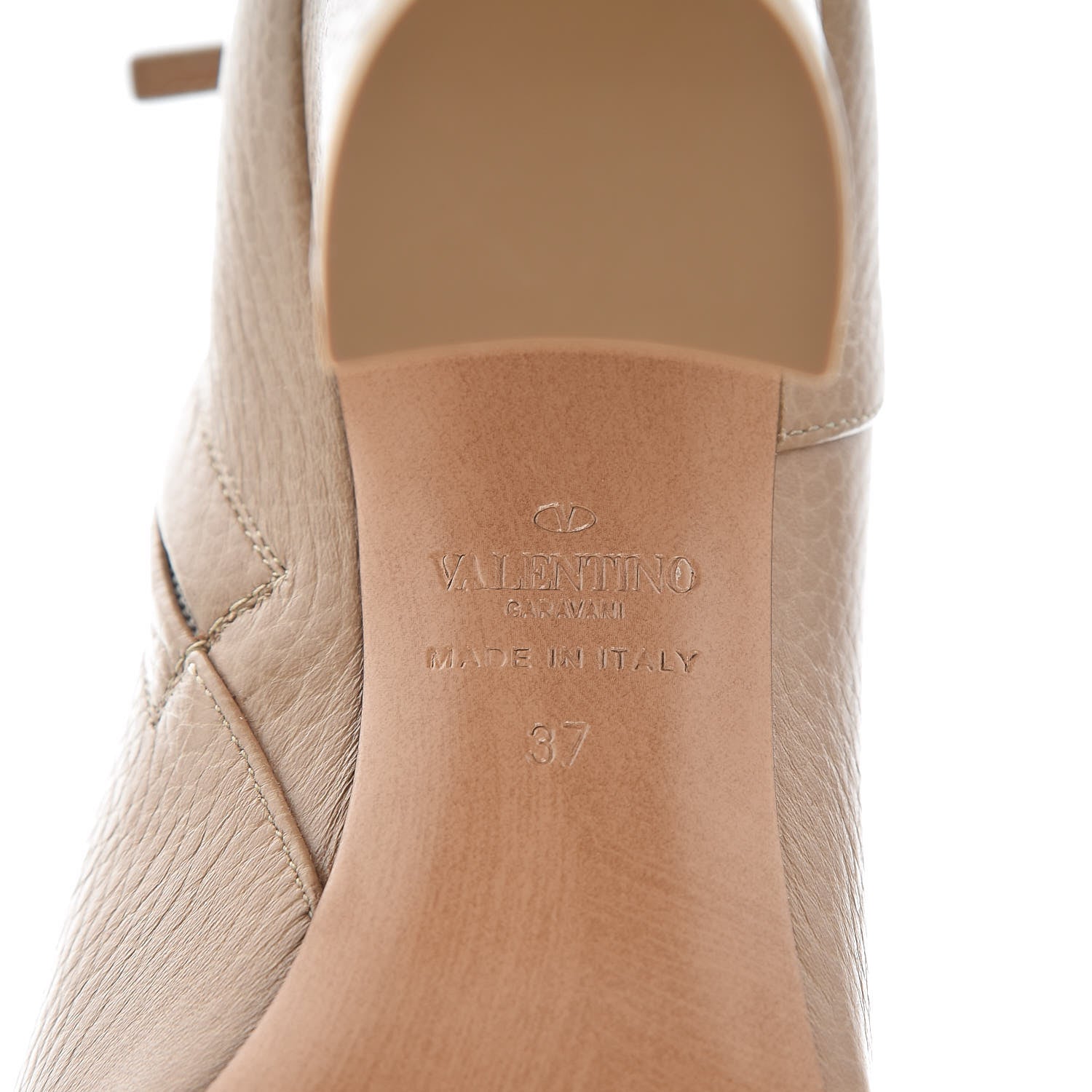 Valentino Garavani Pebbled Calfskin Rockstud Single Buckle 90mm Block Heel Ankle Boots 37 Camel Rose 6 of 8