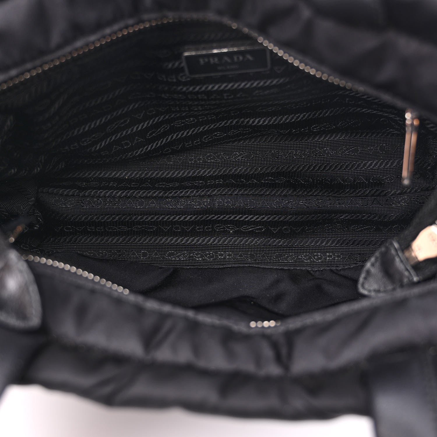 Prada Re-Nylon Nappa Triangle Quilted Padded Double Handled Zip Pocket Tote Black 5 of 13