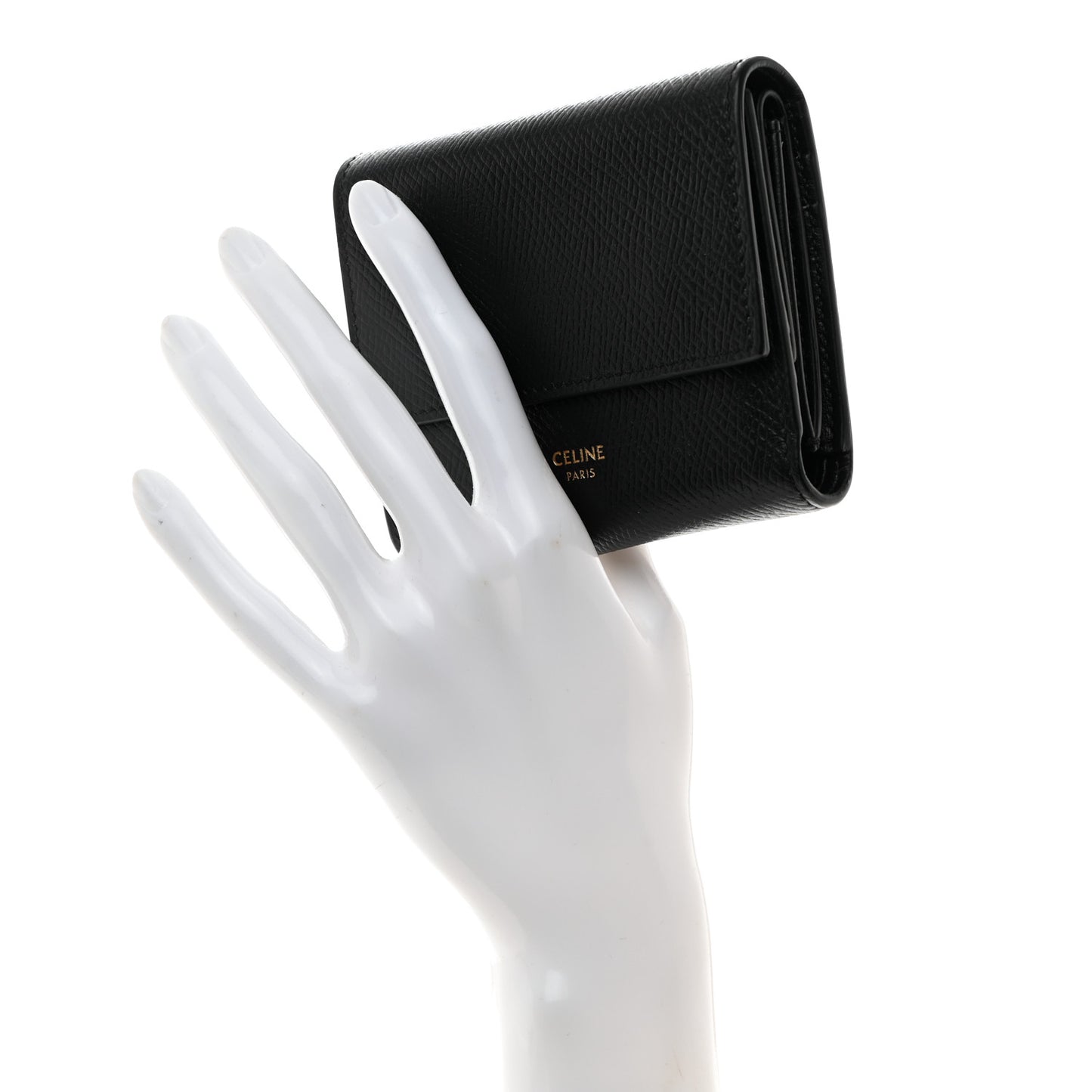 Grained Calfskin Small Tri-Fold Wallet Black