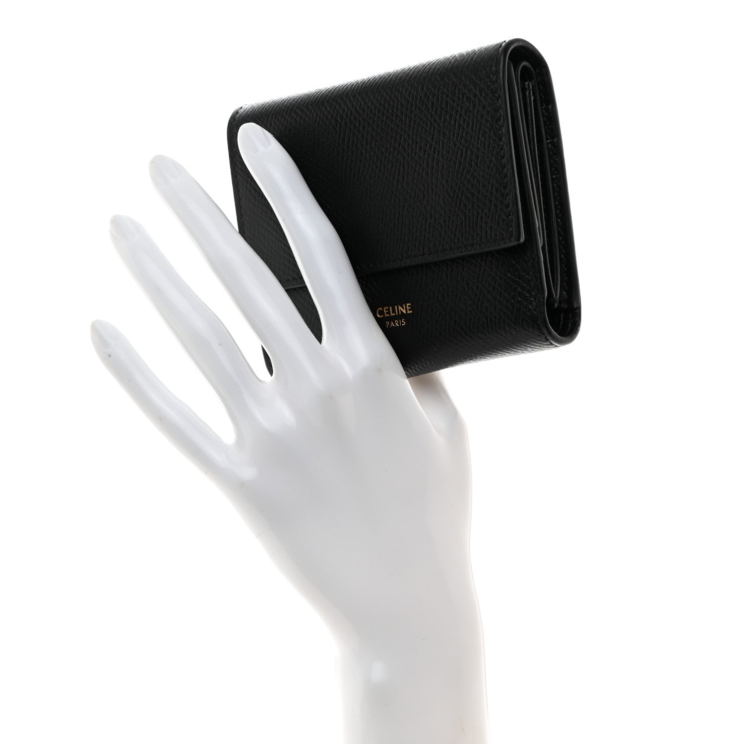 Celine Grained Calfskin Small Tri-Fold Wallet Black 2 of 7