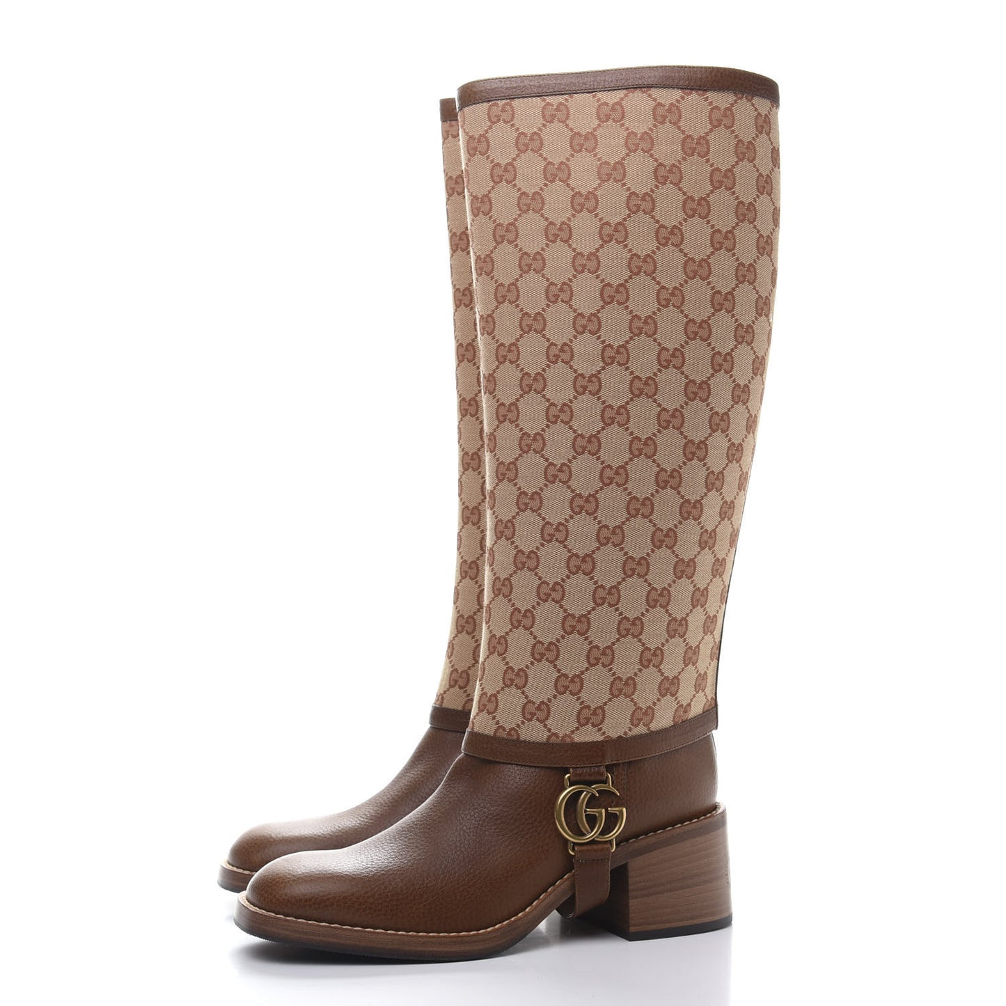 GG Monogram Calfskin Lola Tall Boots 40.5 Beige Ruggine Cuir