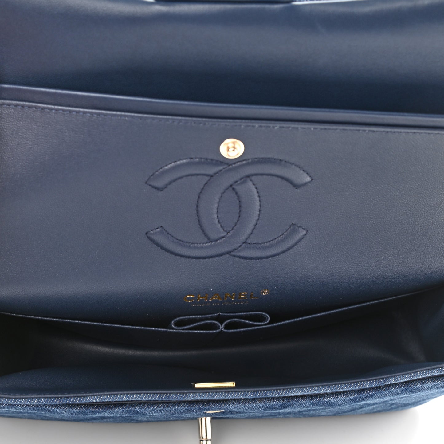 Printed Denim Quilted Medium Double Flap Dark Blue