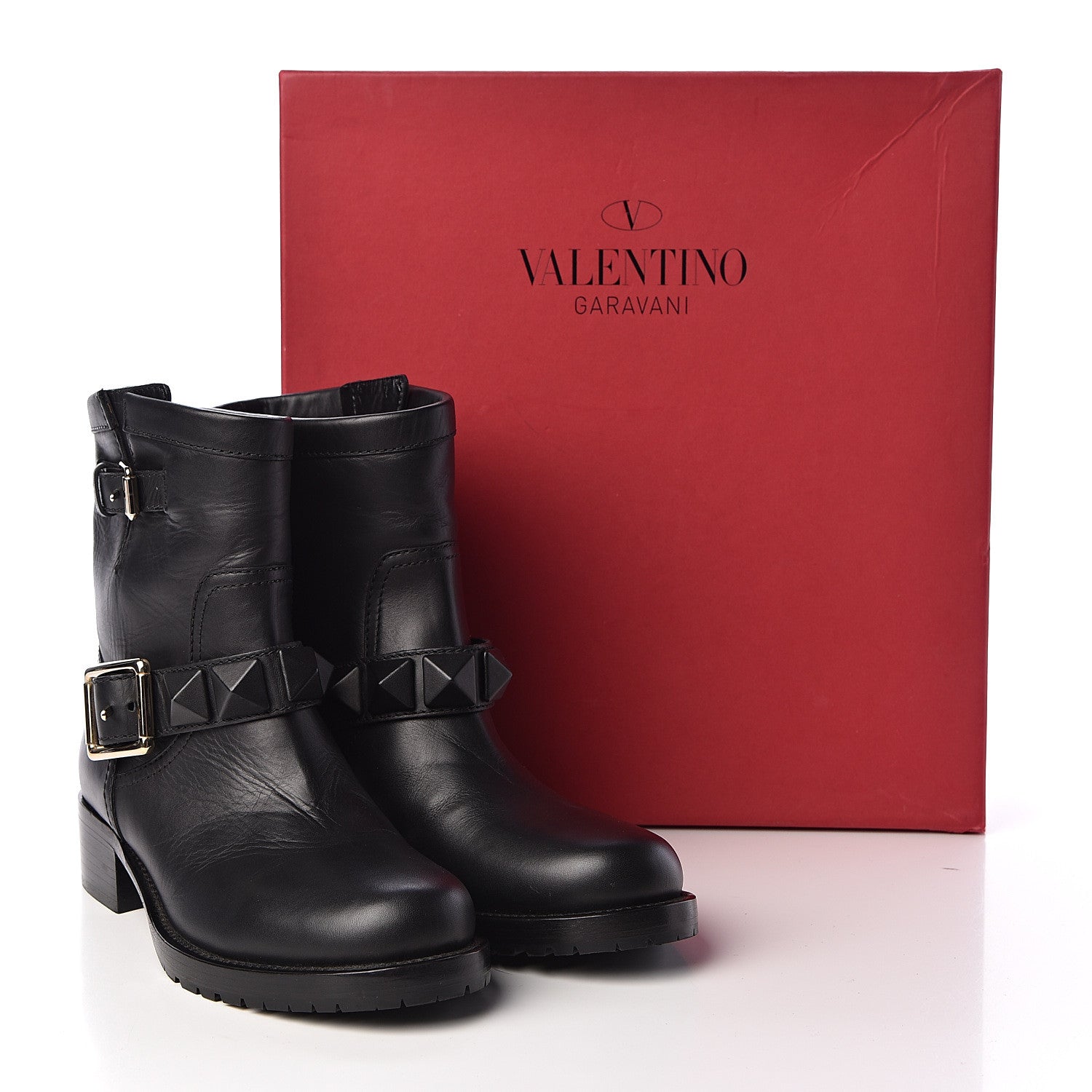 Valentino Garavani Calfskin Lock Studded 30mm Biker Boots 37 Black 10 of 10