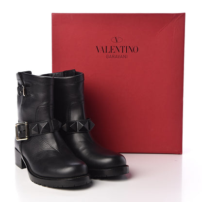Valentino Garavani Calfskin Lock Studded 30mm Biker Boots 37 Black 10 of 10