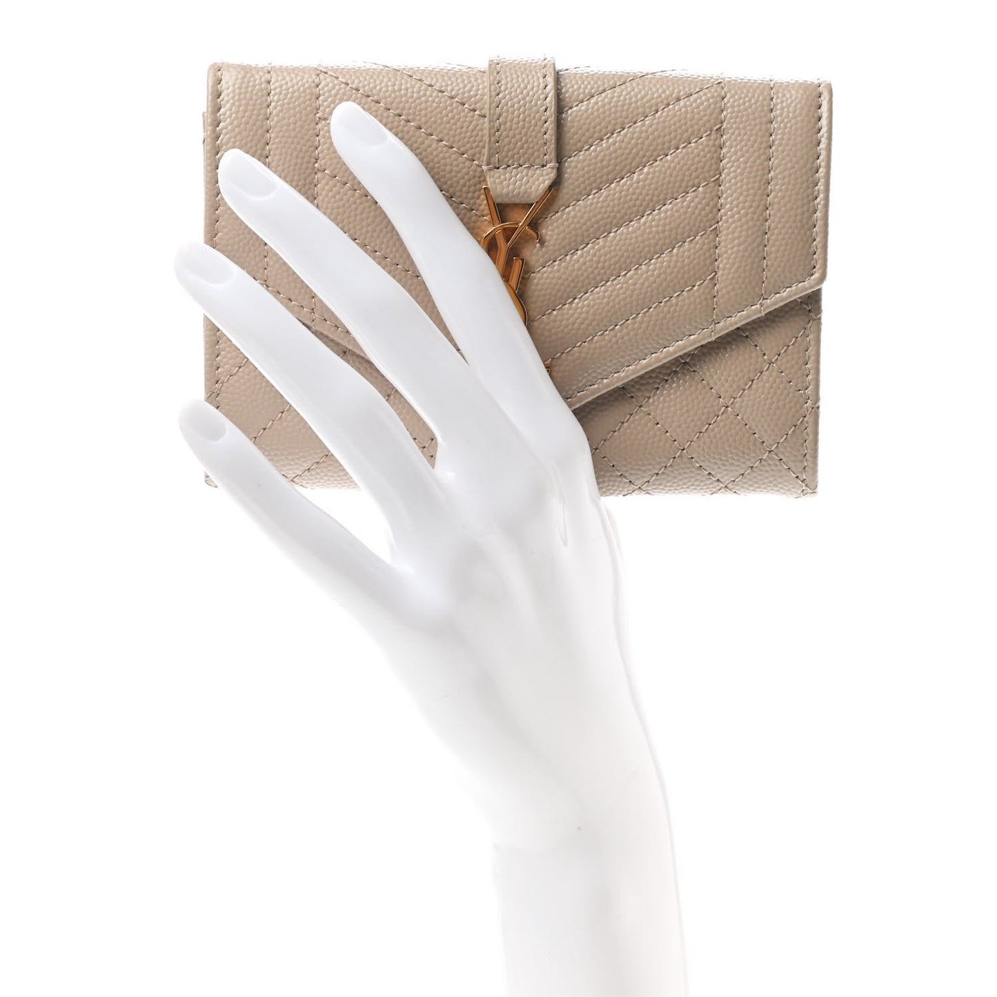 Grain De Poudre Textured Mixed Matelasse Triquilt Small Monogram Envelope Wallet Dark Beige