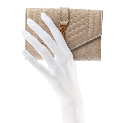 Saint Laurent Grain De Poudre Textured Mixed Matelasse Triquilt Small Monogram Envelope Wallet Dark Beige 2 of 8