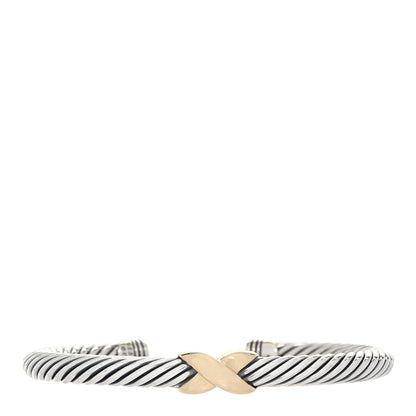 David Yurman Sterling Silver 14K Yellow Gold 5mm X Station Cable Bracelet 1 of 5