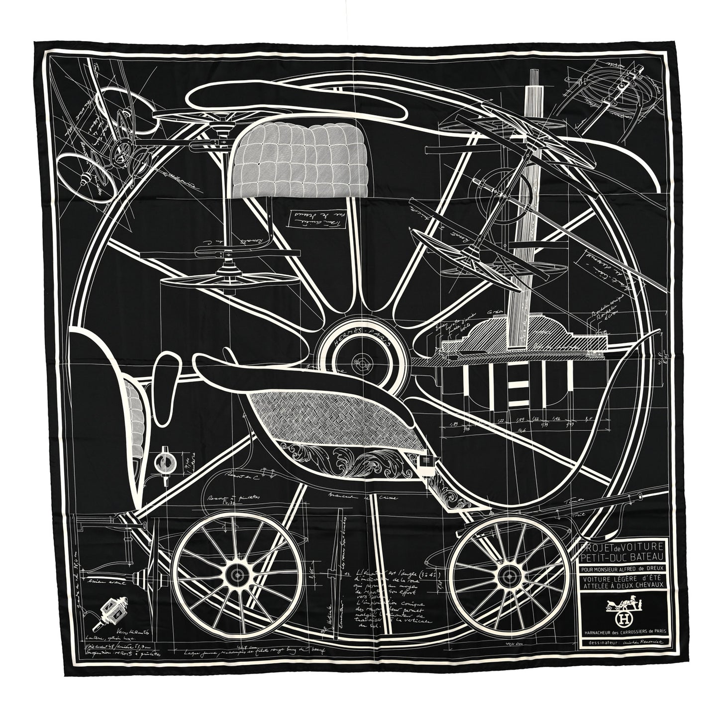 Silk Projet De Voiture Scarf 140 Black White