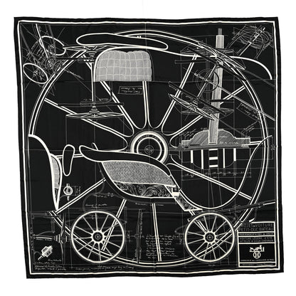 Hermes Silk Projet De Voiture Scarf 140 Black White 1 of 3