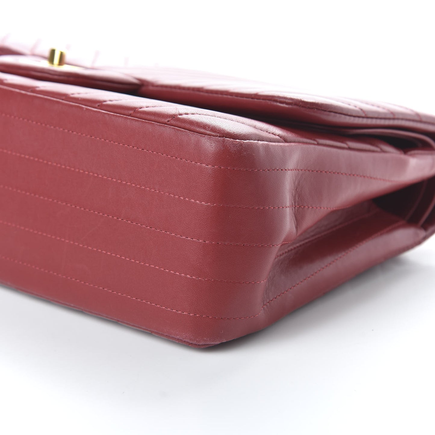 Lambskin Chevron Quilted Jumbo Double Flap Dark Red