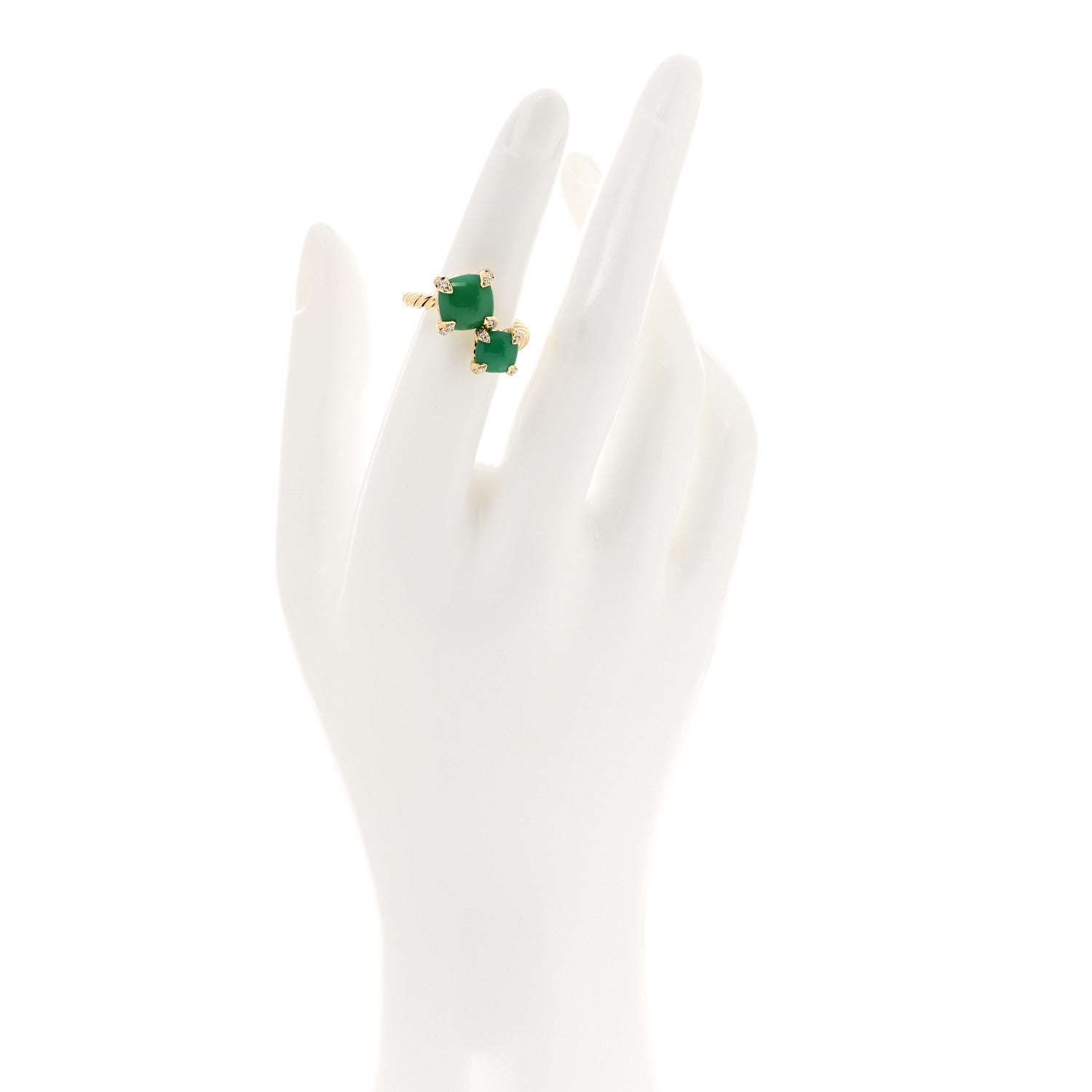 David Yurman 18K Yellow Gold Diamond Chrysoprase Chatelaine Bypass Ring 51 5.75 2 of 6