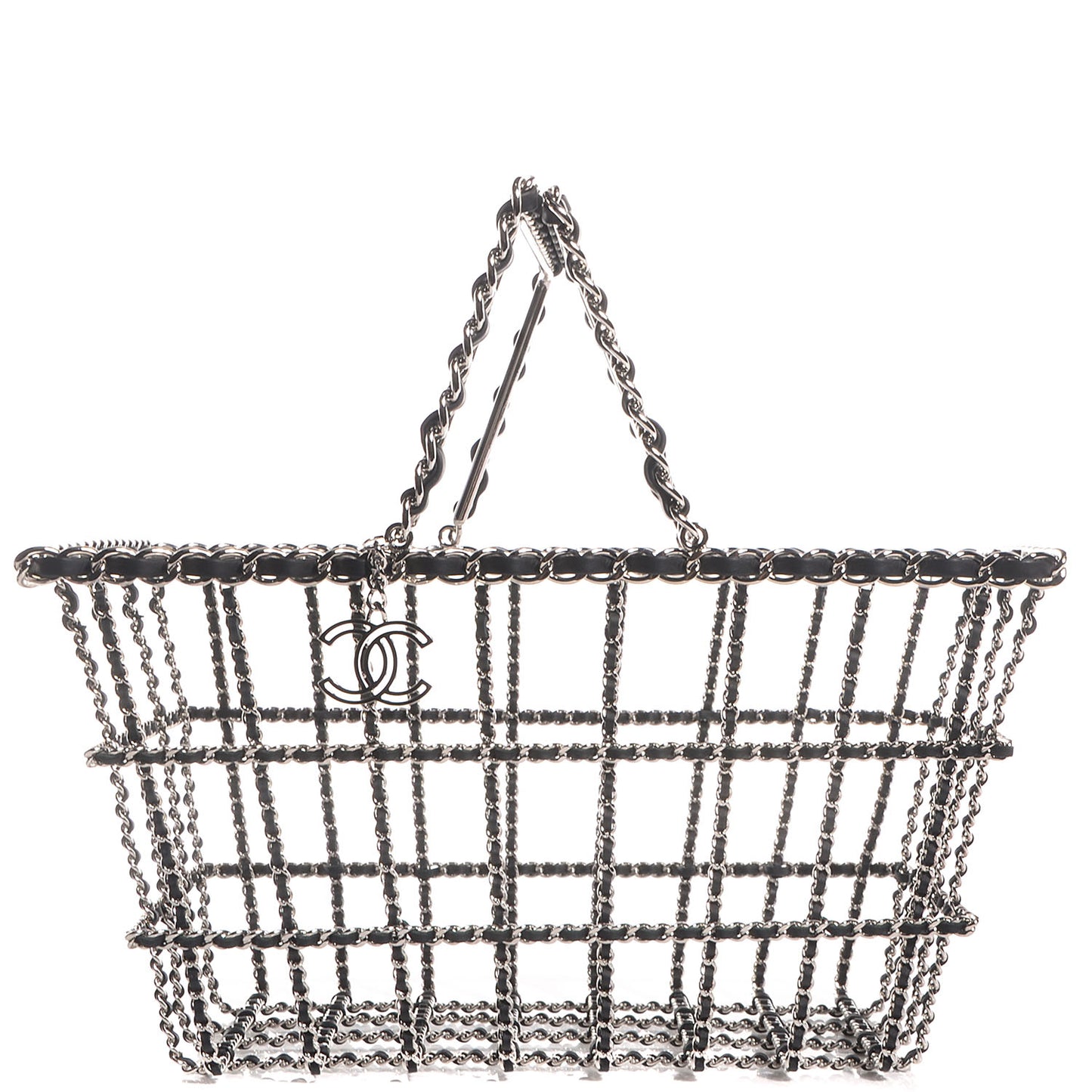 Brass Calfskin Grocery By Shopping Basket Silver