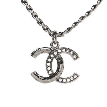 Chanel Crystal Textured CC Pendant Necklace Ruthenium 4 of 6