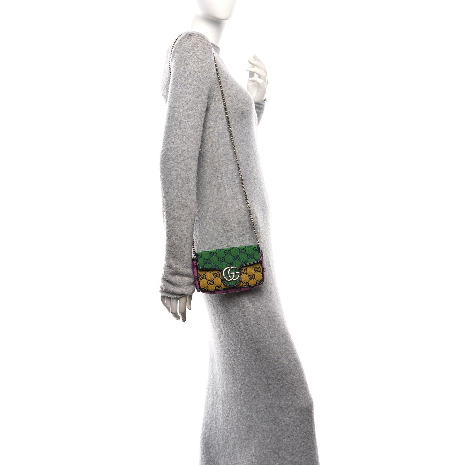 Gucci Monogram Multicolor Matelasse Diagonal Super Mini GG Marmont Shoulder Bag Green Blue Yellow Light Blue Pink 2 of 10