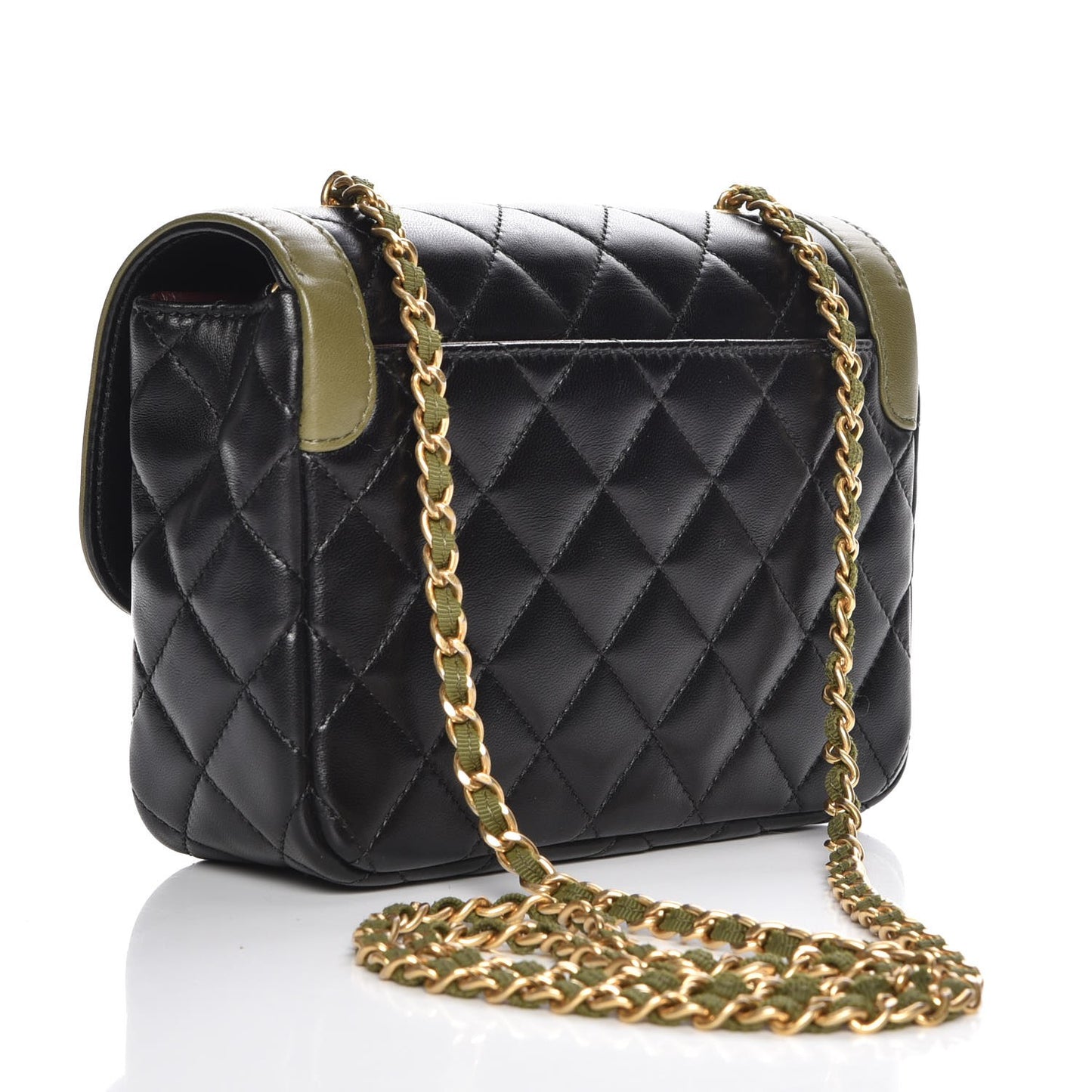 Lambskin Mini Square Flap Black Khaki