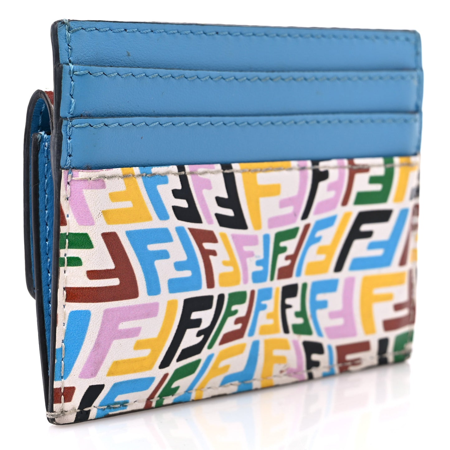 X SARAH COLEMAN Vitello Liberty Ceylon Micro FF Fish Eye Embossed Fold Over Card Holder Wallet Multicolor Cyber Blue