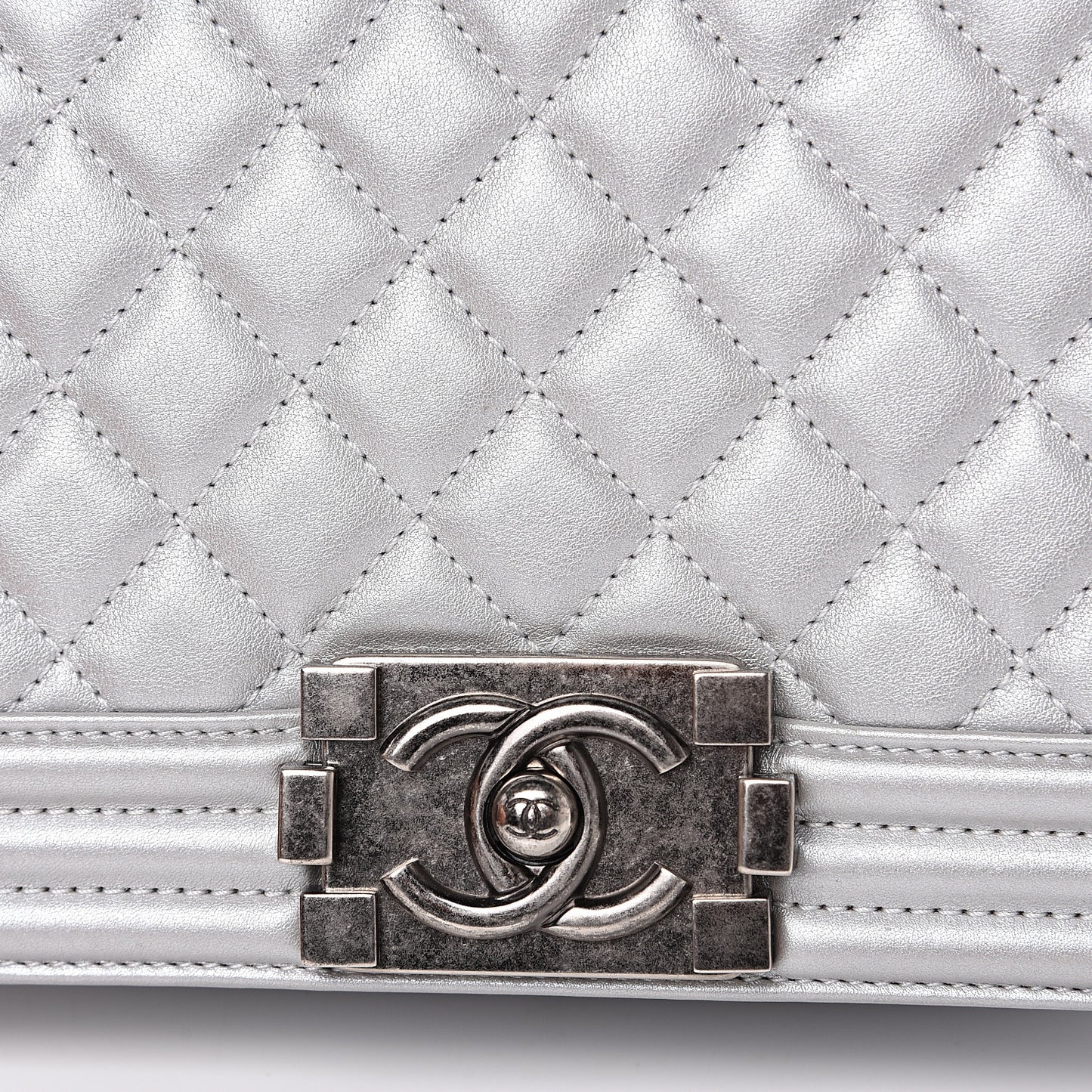 Metallic Calfskin Quilted Medium Boy Flap Silver