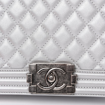 Chanel Metallic Calfskin Quilted Medium Boy Flap Silver 16 of 16