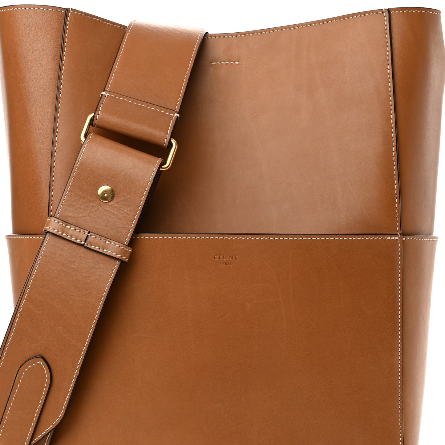 Natural Calfskin Sangle Bucket Bag Light Camel