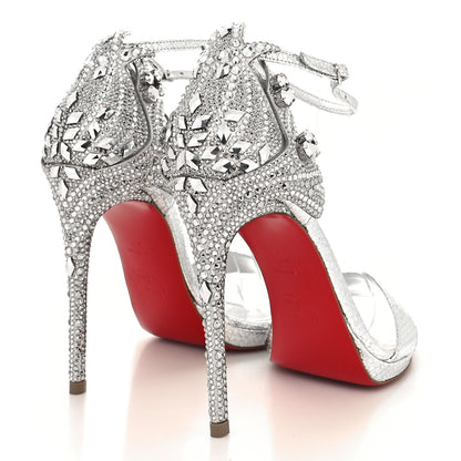 Christian Louboutin Strass Suede Patent Loubi Vega 120 Sandals 37 Silver 4 of 7