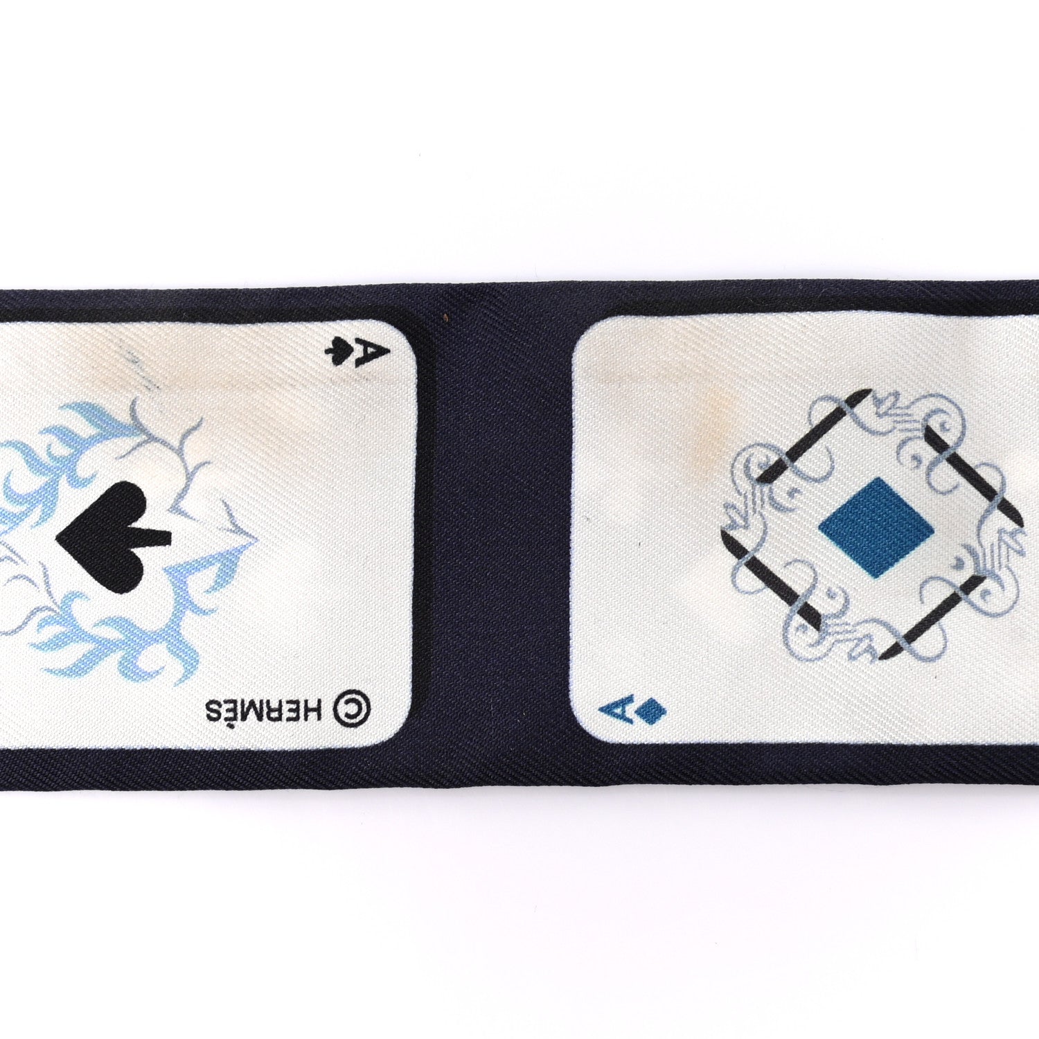 Hermes Silk Jeu de Cartes Twilly Marine Petrole White 5 of 5