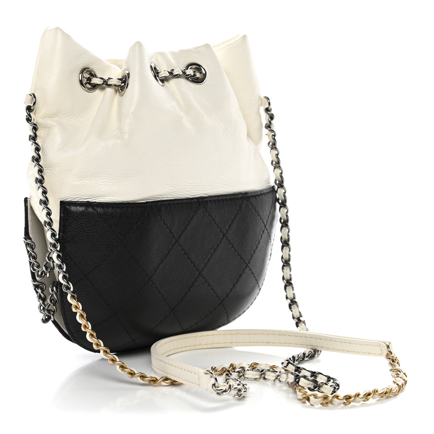 Aged Calfskin Quilted Small Gabrielle Bucket White Black