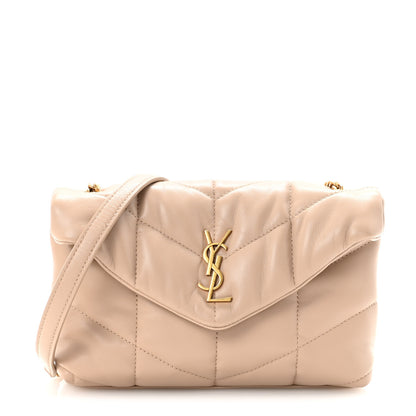 Saint Laurent Lambskin Quilted Toy Loulou Puffer Monogram Chain Satchel Dark Beige 1 of 9