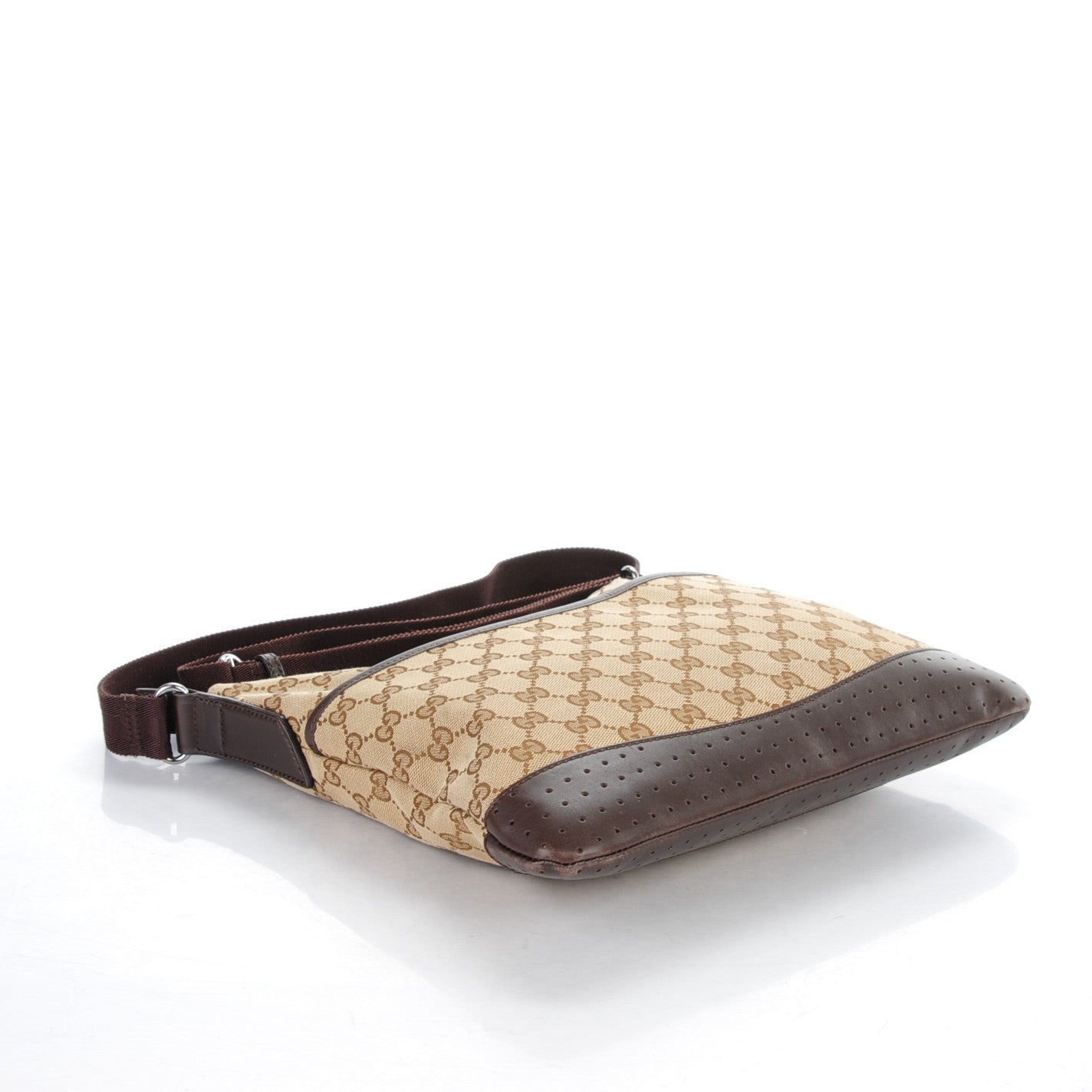 Gucci Monogram Calfskin Perforated Medium Flat Messenger Bag Dark Brown 4 of 7
