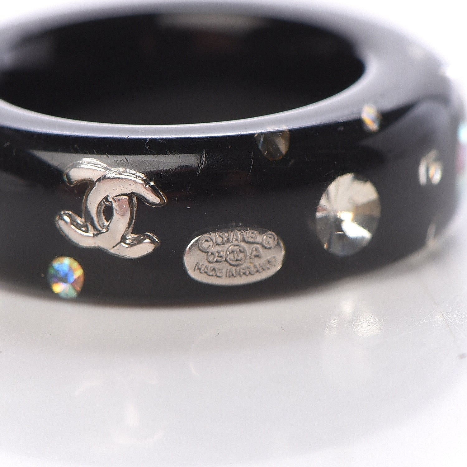 Chanel Resin Crystal CC Logo Ring 7 Black 4 of 4