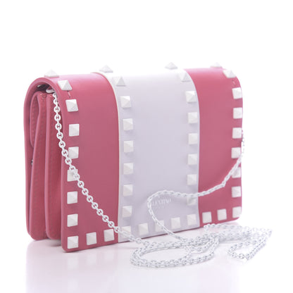 Valentino Garavani Vitello Colorblock Free Rockstud Wallet on Chain Shadow Pink Optic White 3 of 9