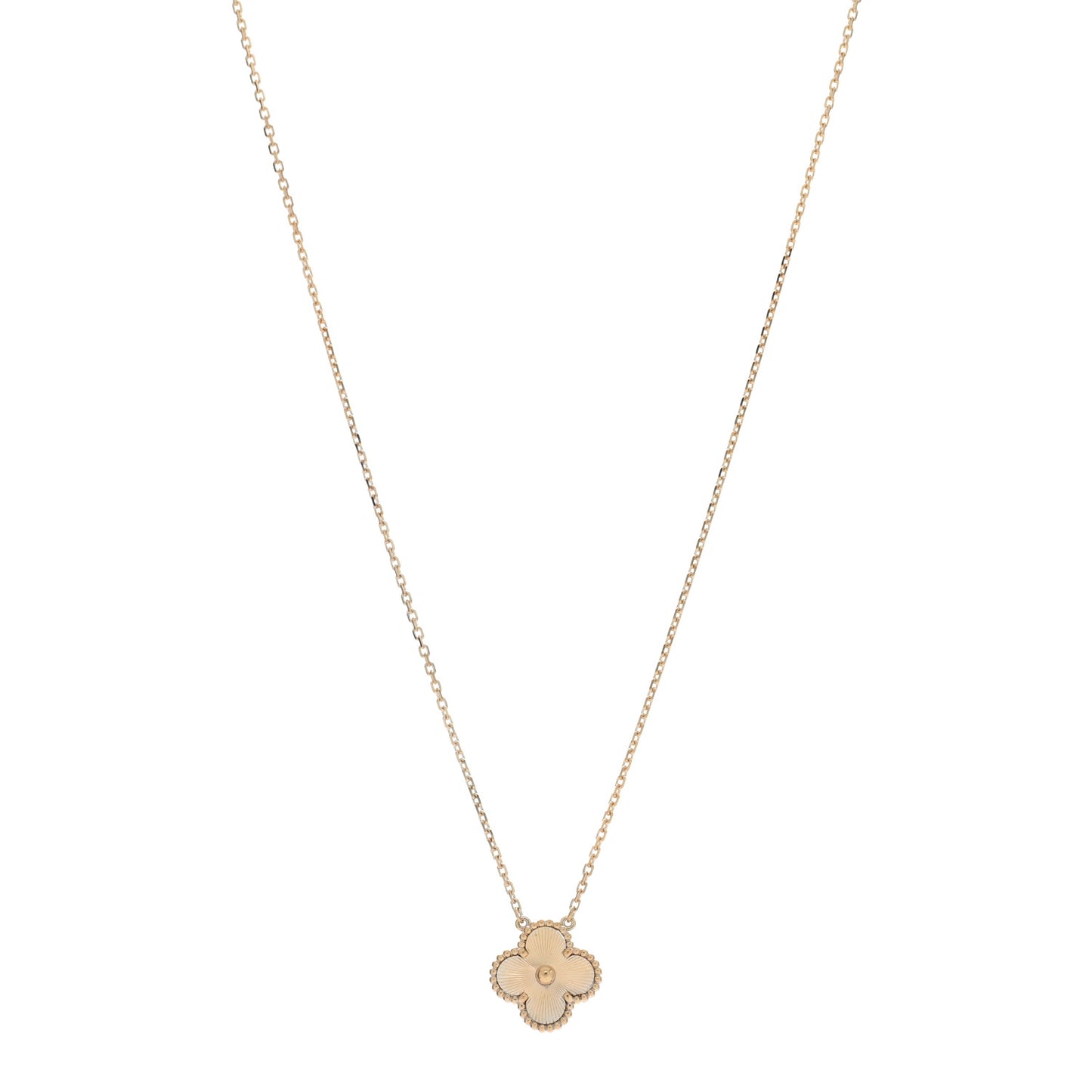 18K Yellow Gold Guilloche Vintage Alhambra Pendant Necklace
