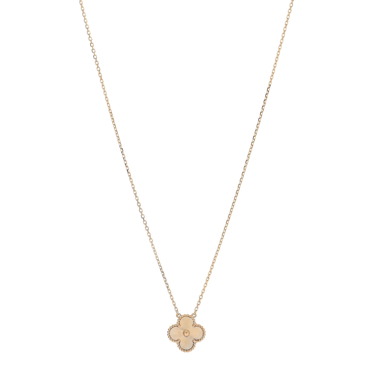 Van Cleef & Arpels 18K Yellow Gold Guilloche Vintage Alhambra Pendant Necklace 1 of 4